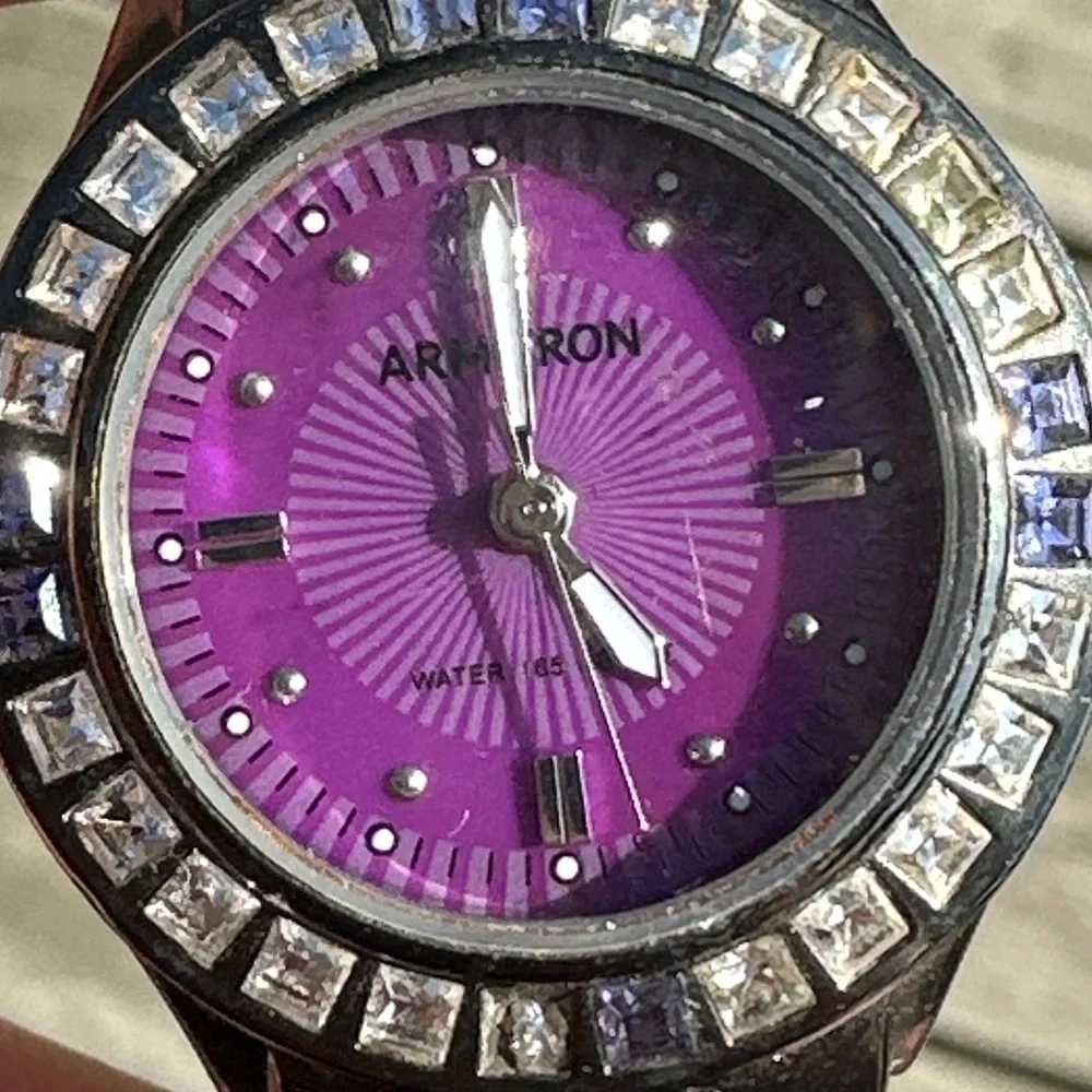 Armitron Womens Purple Dial Crystal Accented Gunmetal Watch 73/3689DGB 165FT